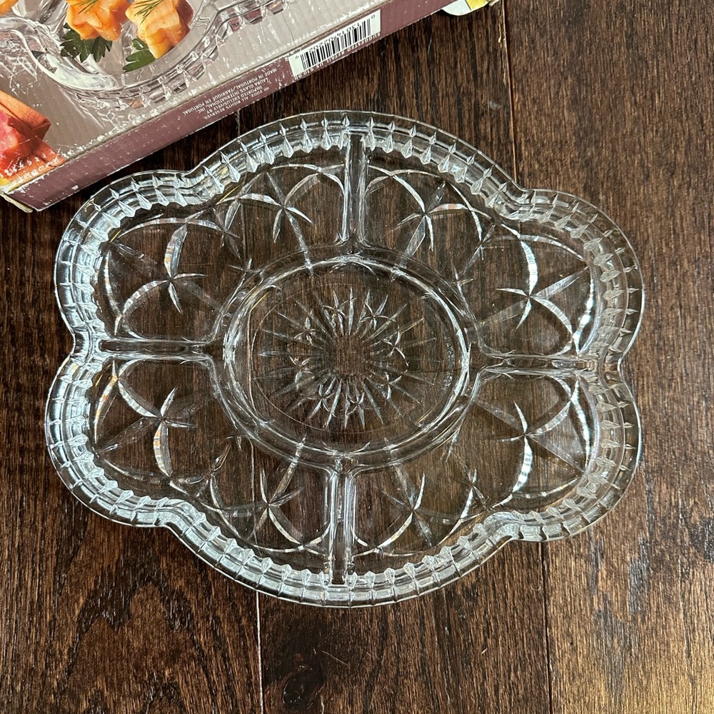 Vintage crystal, Tiffany, oval dish with five sections for treats